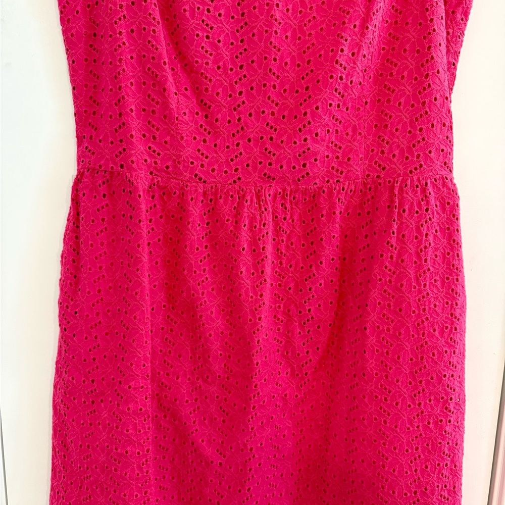 L.L. Bean Hot Pink Eyelet Fit and Flare Sleeveless Dress Size 6 - Picture 3 of 11